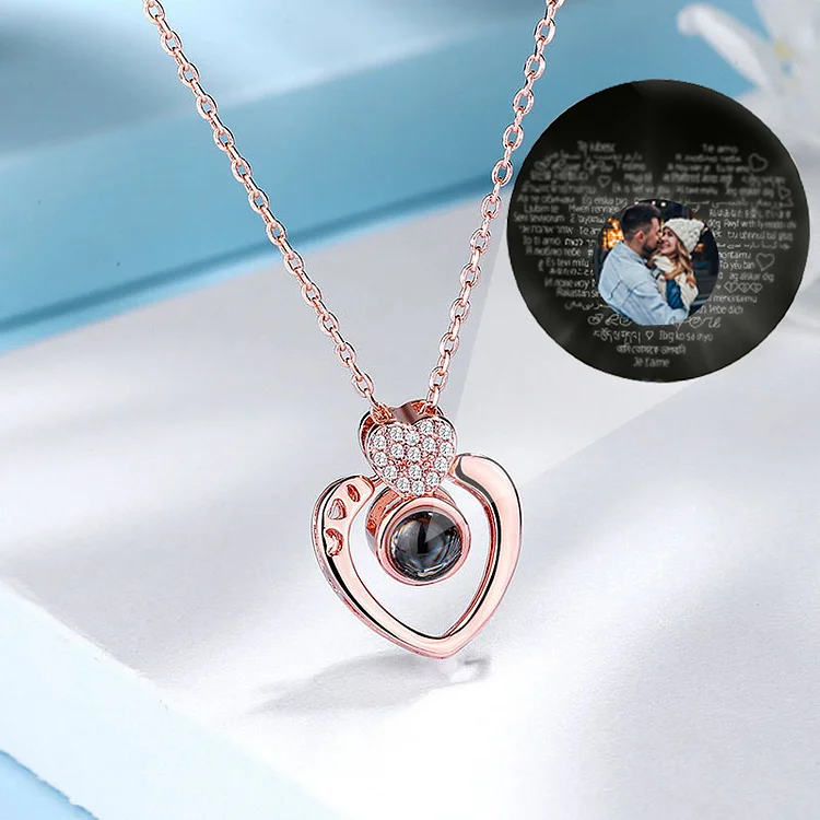 Personalized Projection Necklace Heart Photo Jewelry- I Love You in 100 Languages