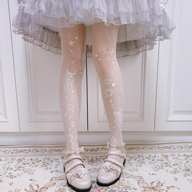 Sweet Lolita Moon Jellyfish Printed Thin Tights SP15441