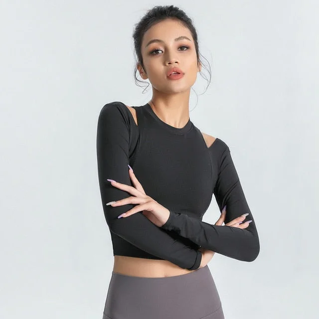 Shoulder Detail Long Sleeve Yoga Top
