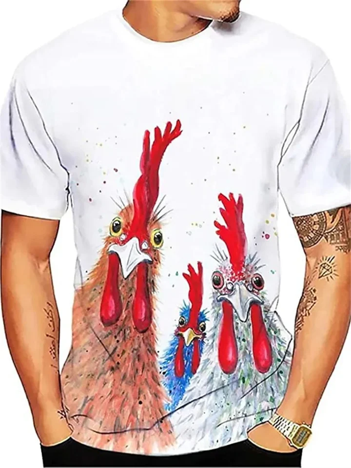 Men's T shirt Tee Funny T Shirts Animal Graphic Prints Chicken Round Neck A B C D F 3D Print Daily Holiday Short Sleeve Print Clothing Apparel Cute Designer Cartoon Casual