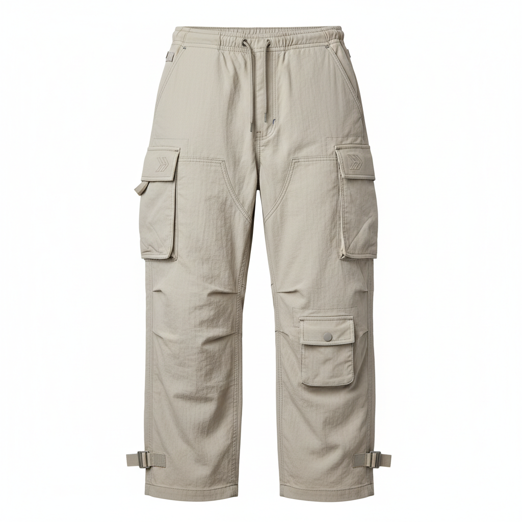 thesupersurf Khaki Cargo Pants with Adjustable Cuffs and Multiple Pockets
