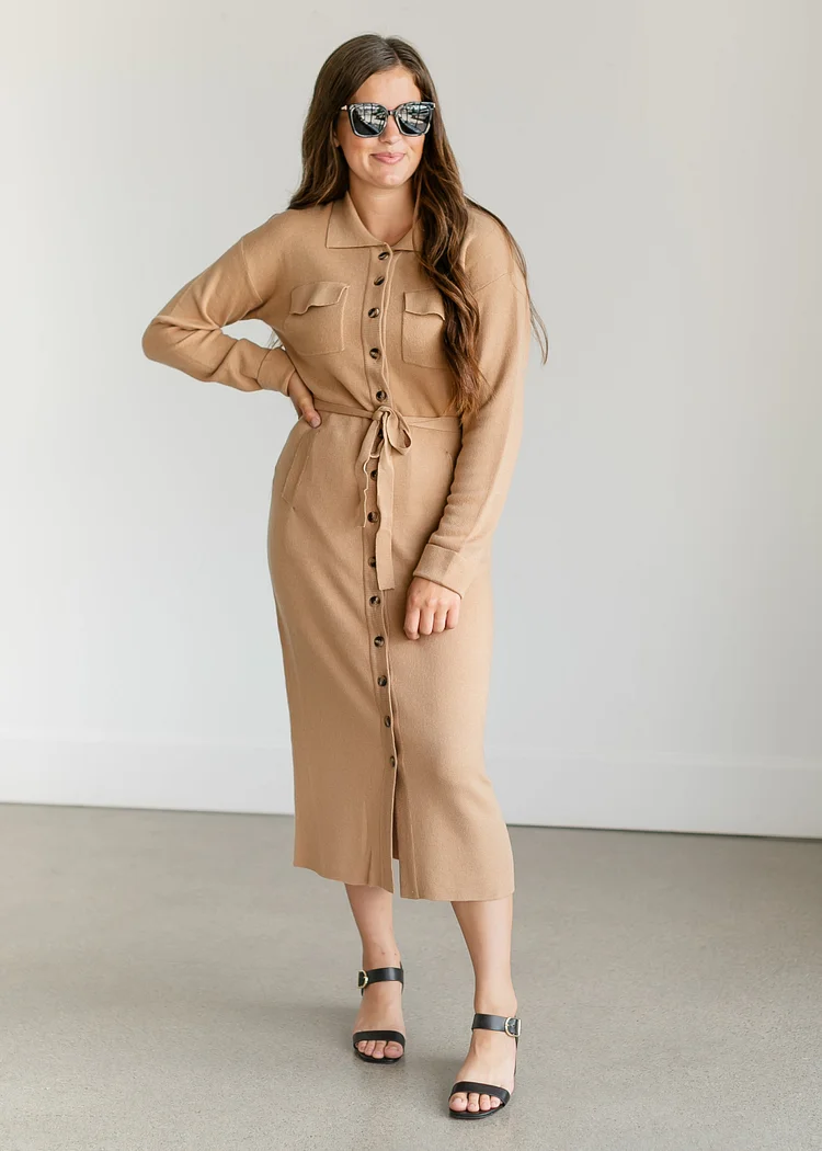 Melina Button-up Knit Midi Dress