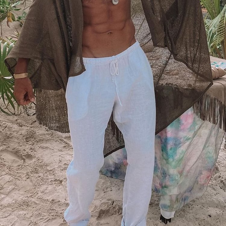 Mens Linen Minimalist Holiday Harem Pants