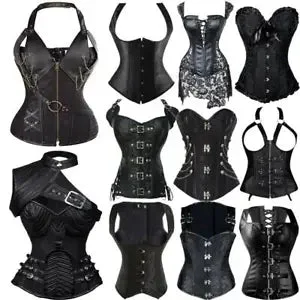 pornhint Pornhint Black Steampunk Gothic Waist Trainer Boned Corset Bustier Overbust Basques Tops