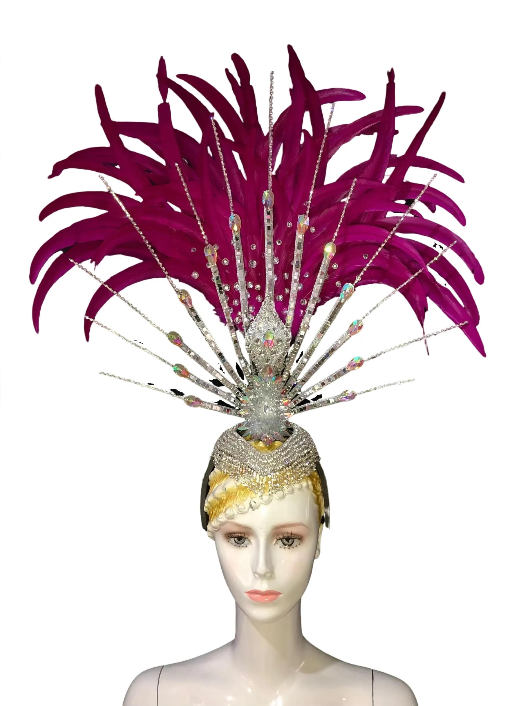 VCSHOES Feather headdress samba costume carnival halloween party bar performance hat makeup dance wings parade
