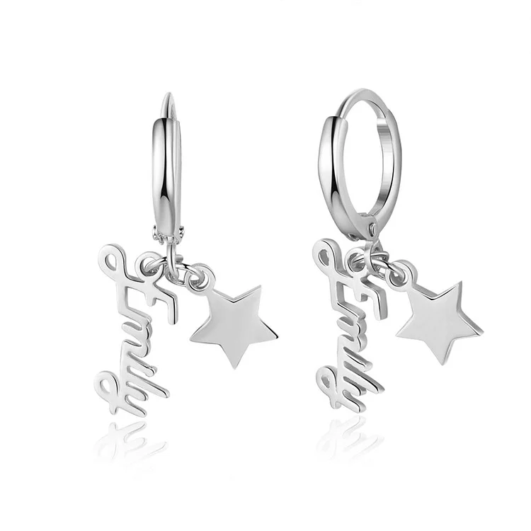 Name Earrings with Star Pendant Personalized Gifts