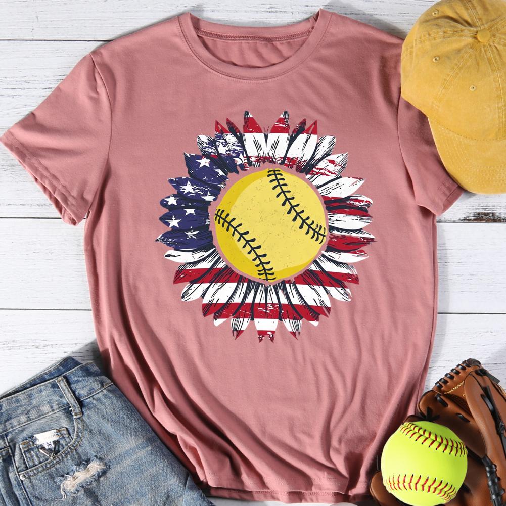 Softball sunflower Round Neck T-shirt-0025052-Guru-buzz