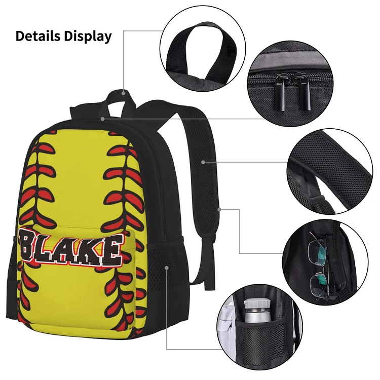 Personalized Softball Kids School Backpack Set|S12