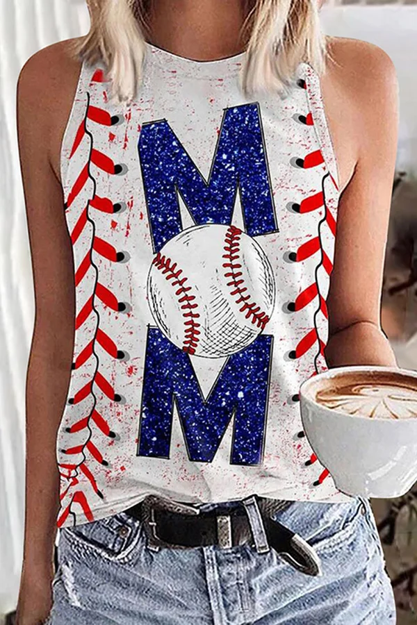 Round Neck Pullover Baseball Print Casual All-match Vest