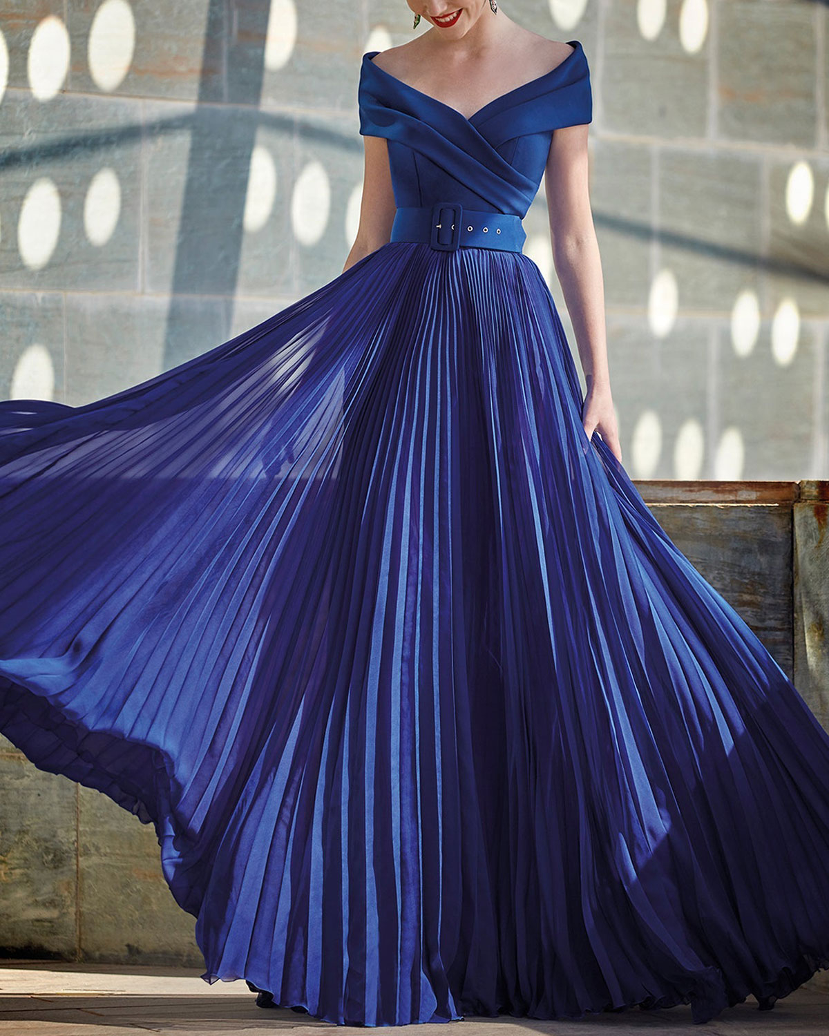 Sheath One-Shoulder Pleated Chiffon Dresses with Slit Brown