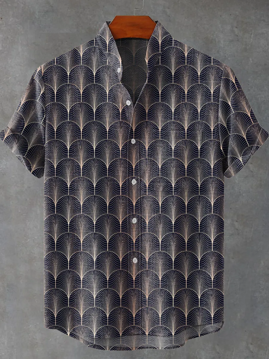 Geometric Line Decorative Pattern Casual 100% Cotton Shirt