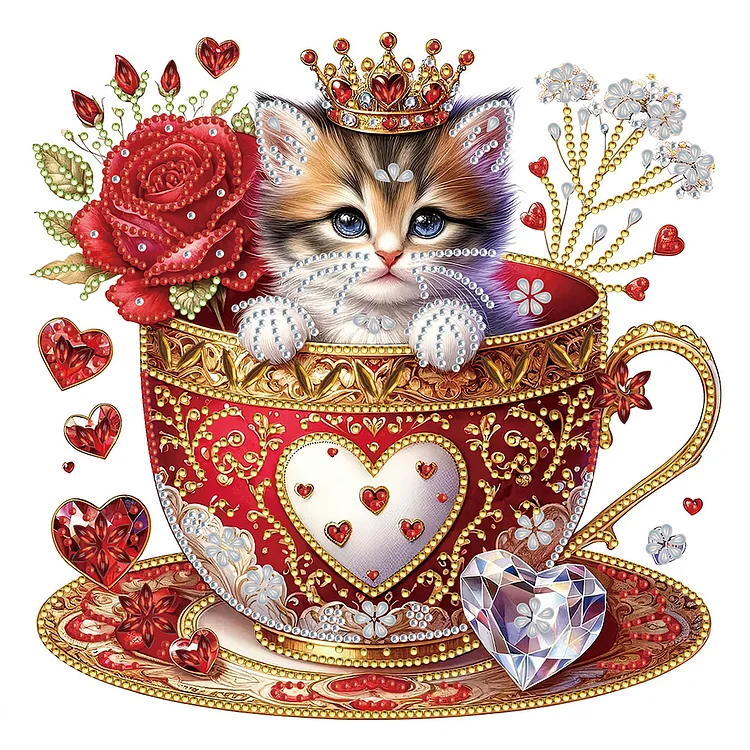 Red Cup Cat - Partial Drill - Special Diamond Painting(30*30cm)