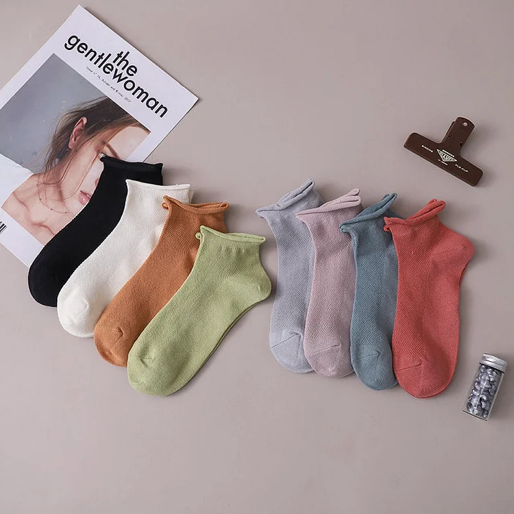 4 Pairs Women Summer Solid Hemming Thin Socks