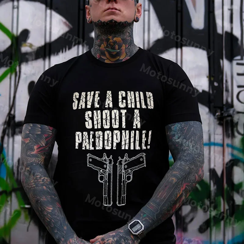 SAVE A CHILD SHOOTING A PAEDOPHILE Black Print T-shirt