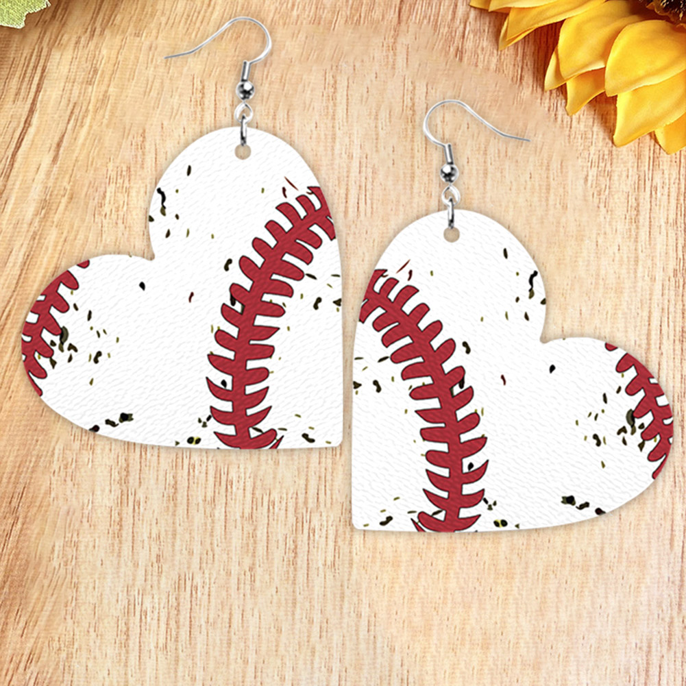 Heart Baseball Leather Earrings-Guru-buzz