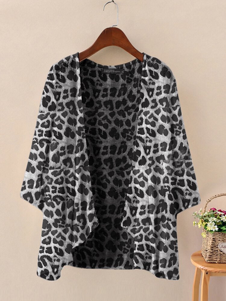 Leopard Print 3/4 Sleeve Thin Cardigan Blouse P1735011