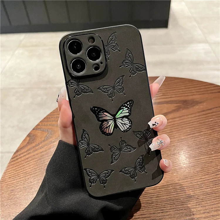 Laser plated cute butterfly, astronaut PU leather fashion phone case