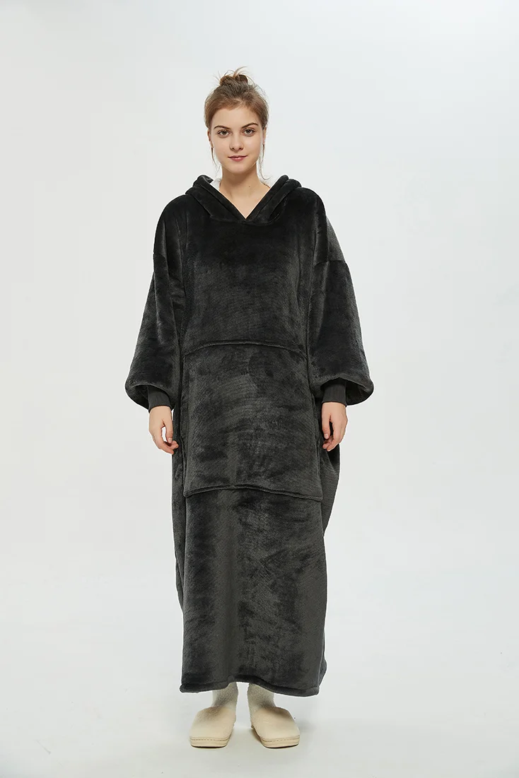Long Winter Plush Fleece Wearable Blanket Hoodie  Stunahome.com