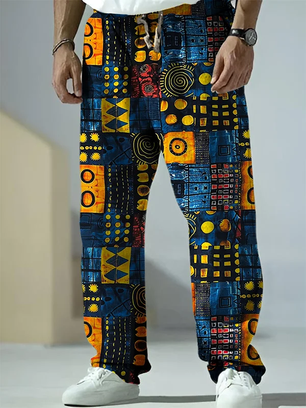 Men's Traditional Pattern Color Matching Art Print Casual Pants