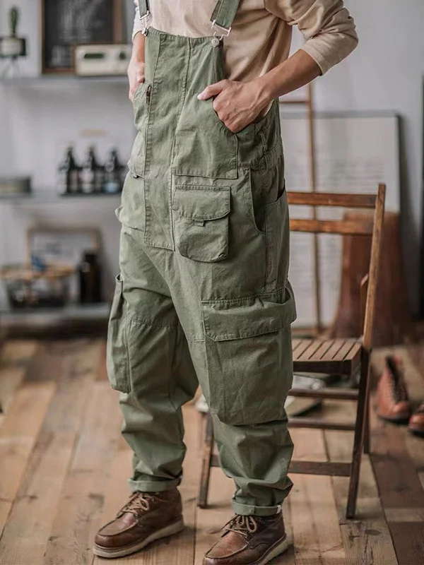 Men's Casual Multi-Pocket Adjustable Straps Loose Fit Workwear Overalls
