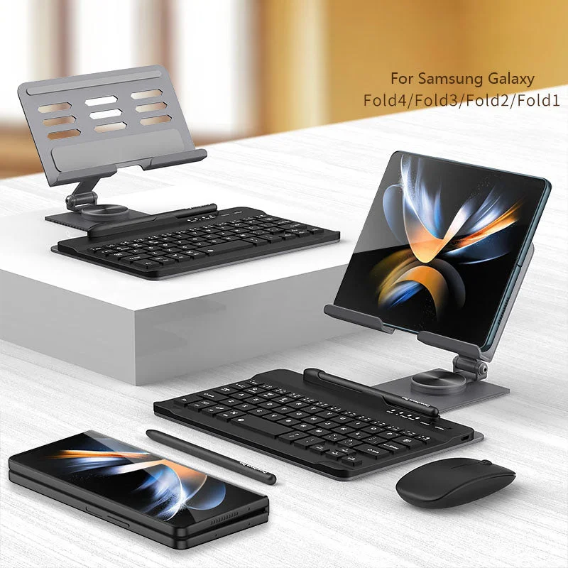 Foldable Portable Telescopic 360-degree Rotating Phone Tablet Stand With Bluetooth keyboard And Mouse,Capacitive Pen For Z Fold3/Fold4/Fold5