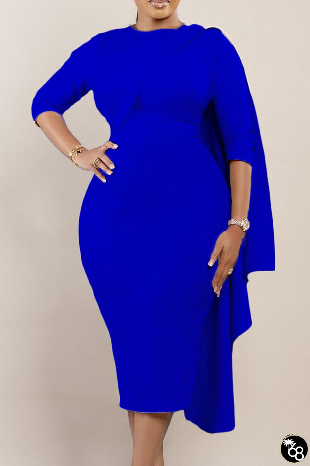 Royal Blue Elegant Solid Patchwork Flounce O Neck One Step Skirt Dresses | 168DEAL