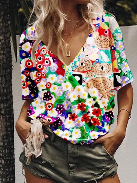 Bestdealfriday Colorful Floral Print Women's T-Shirt