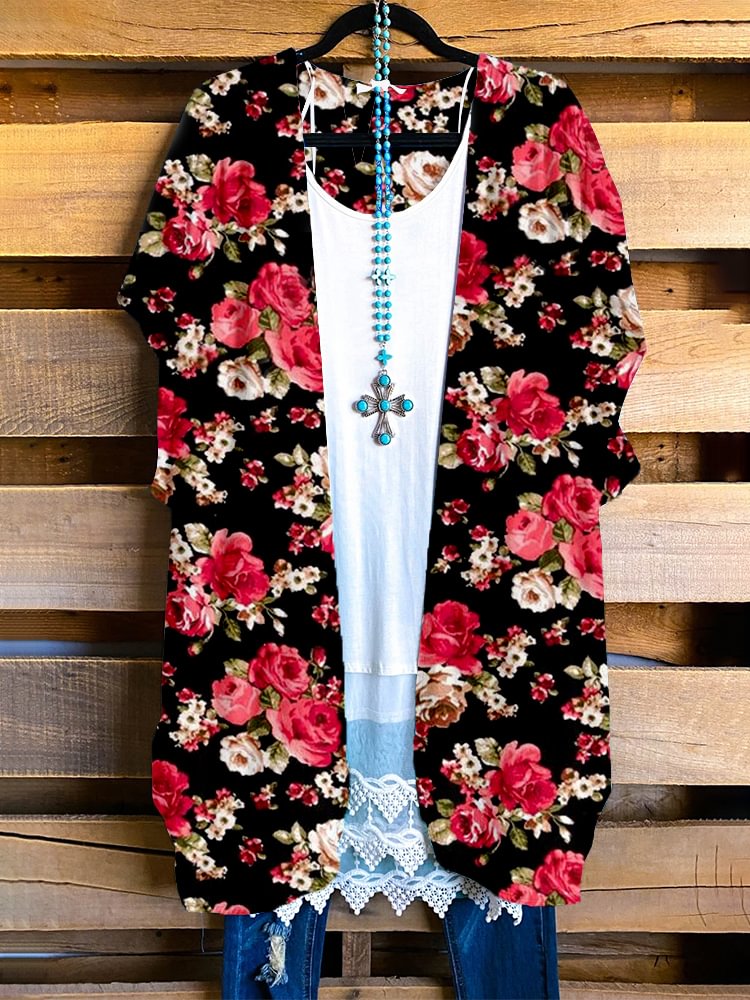 Plus Size Casual Printed Kimono P180220942