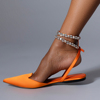 TAAFO Fresh Satin Flats Pointed Toe Ankle Strap Rhinestone Decoration Slingback Flat Pumps Women Shoes