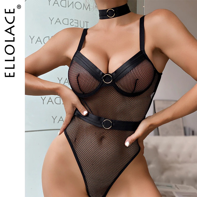 Billionm Ellolace Sensual Lingerie Mesh Bodysuit Transparent Erotic