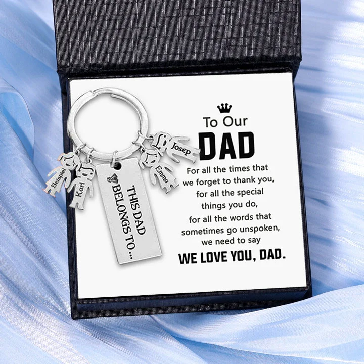 4 Names-Personalized 4 Children's Name Keychain-To My Dad-Gift Box Gift Card Set