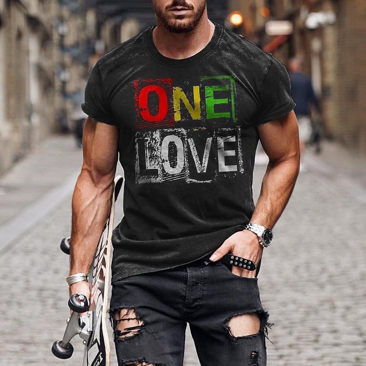ONE LOVE Distressed Print Men's Short Sleeve T-Shirt