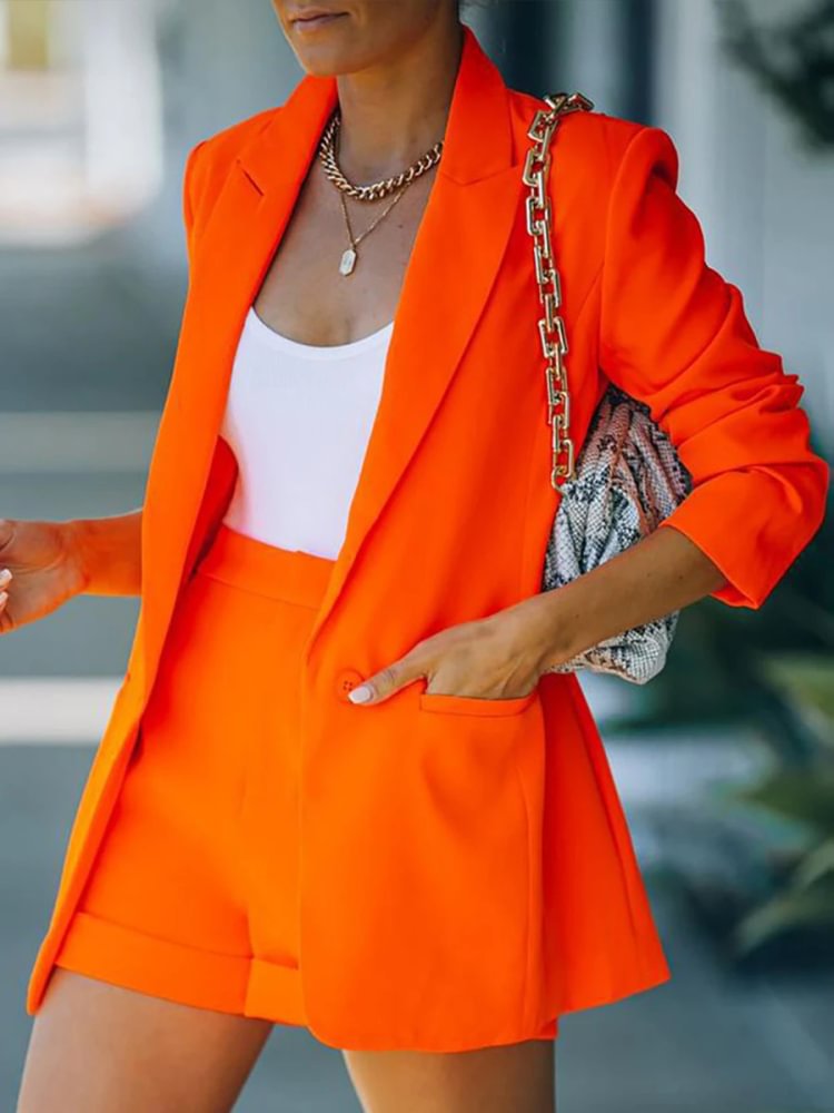 Solid Color Lapel Suit Shorts Suit P15000