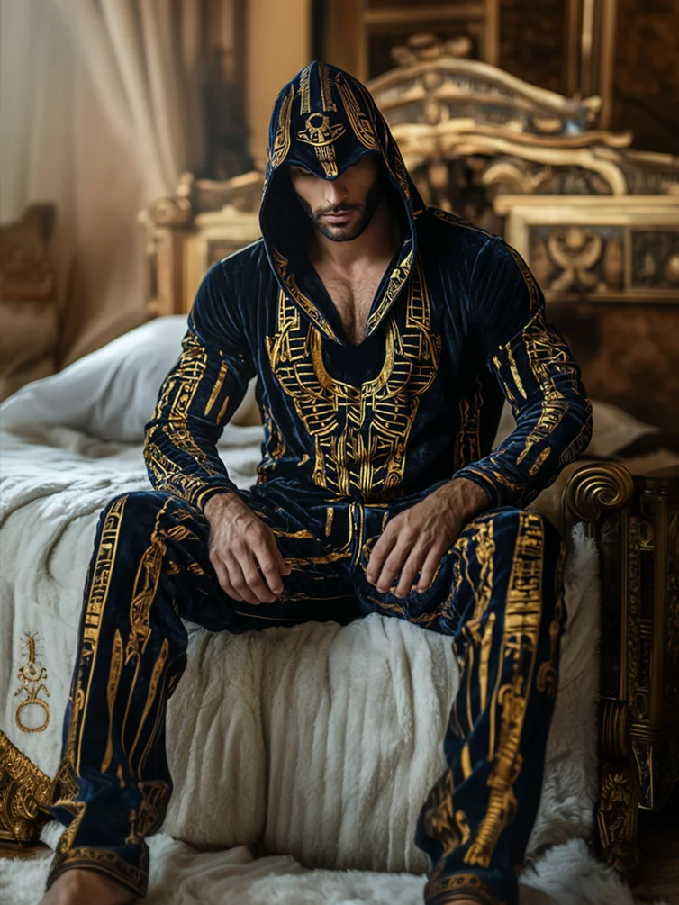 Anubis Velvet Flannel Hood Printed Two Piece Set-inspireuse