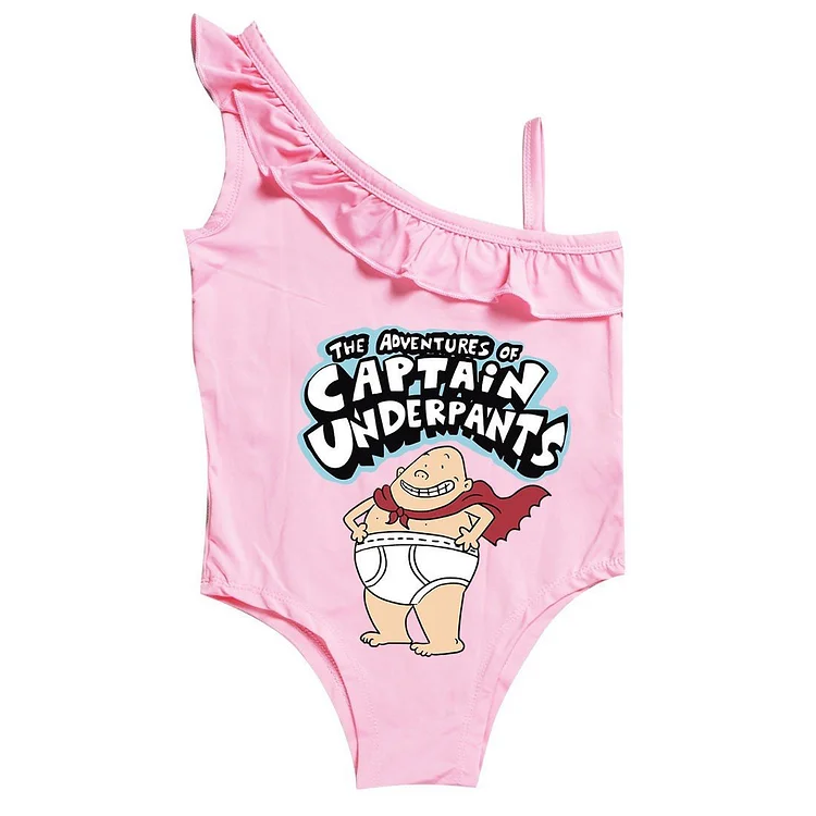 Mayoulove Captain Underpants Print Little Girls Ruffle One Piece Swimsuit-Mayoulove