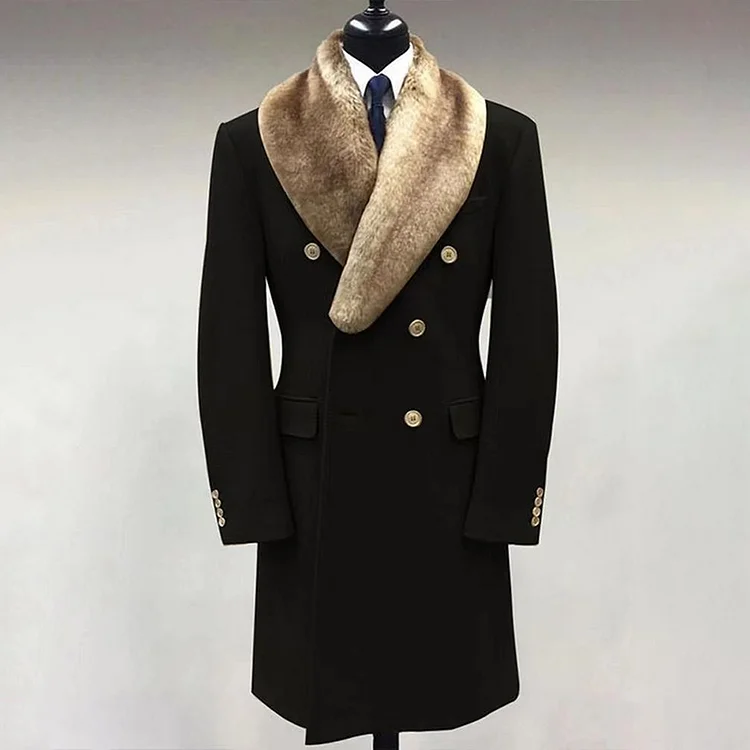 2024 Fashion Casual Fur Lapel Collar Graphic Pattern Long Sleeve Coat