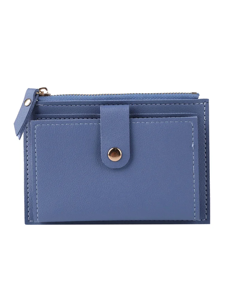 Women Fashion Solid Color Multi-slot Card Holder PU Leather Wallet (Blue)