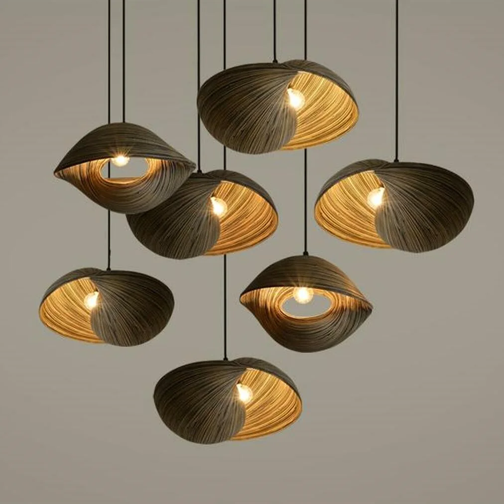 Art Design Wood Veneer Pendant Light For Living Room