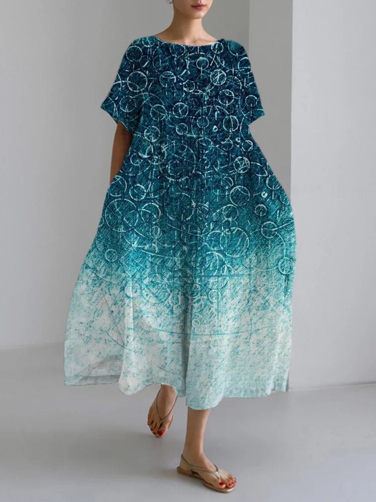 Comstylish Gradient Ocean Art Print Linen Blend Maxi Dress