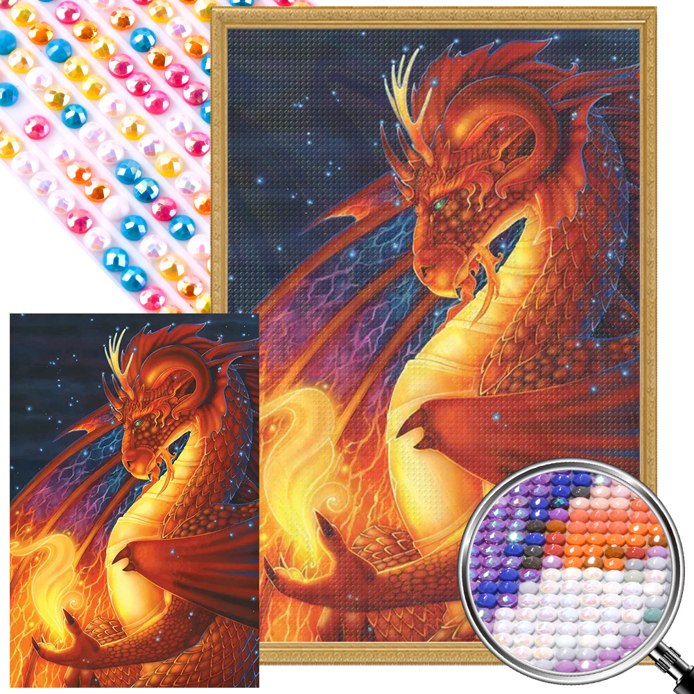 5D Diamond Painting Fiery Abstract Dragon Head Kit