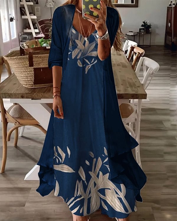 Fake Two Piece Half Sleeve Print Casual Retro Sexy Dress - Chicaggo