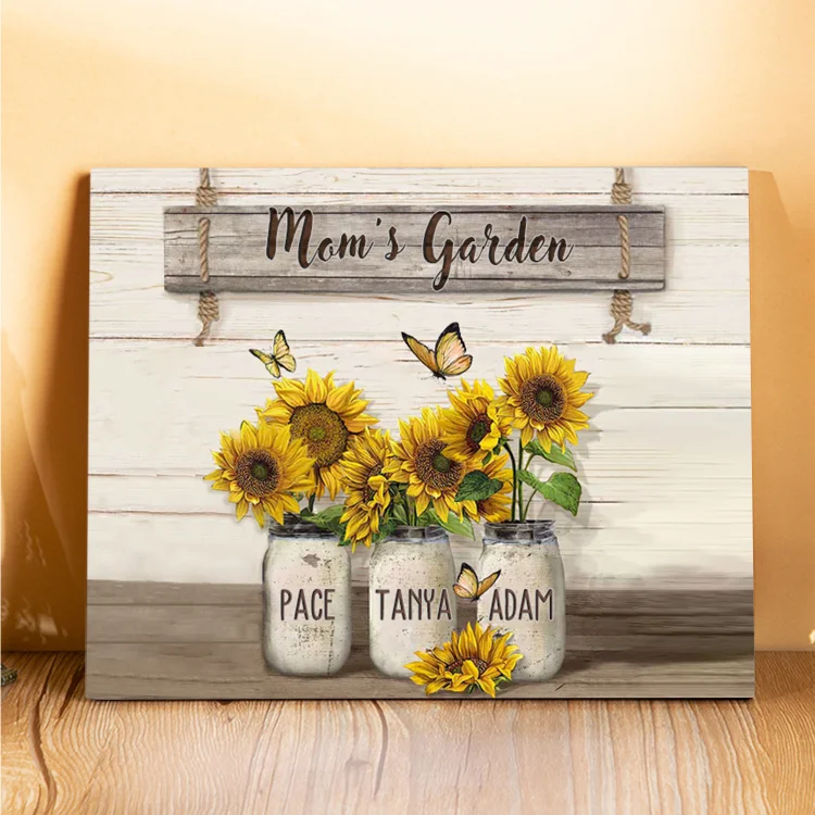 3 Names - Personalized Wooden Plaque Sunflowers Customized with Text Home Decoration Gift for Mother/Grandma