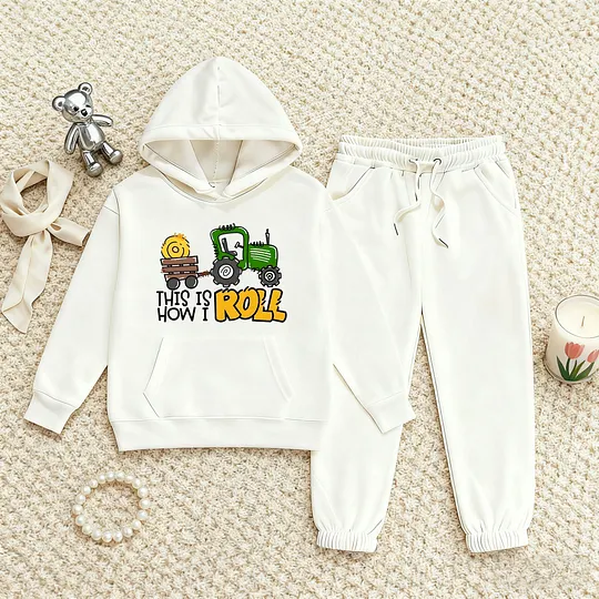 【2Y-13Y】Festive Fleece-Lined Hoodie And Jogger Set This Is How I Roll Design For Kids