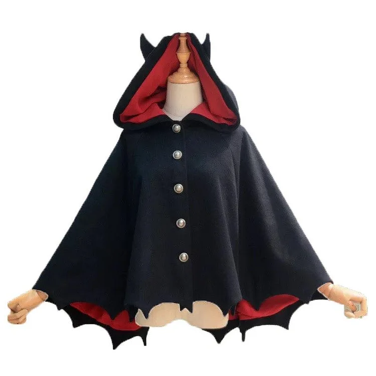 Gothic Punk Black Devil Bat Fleece Poncho Hoodie S12907