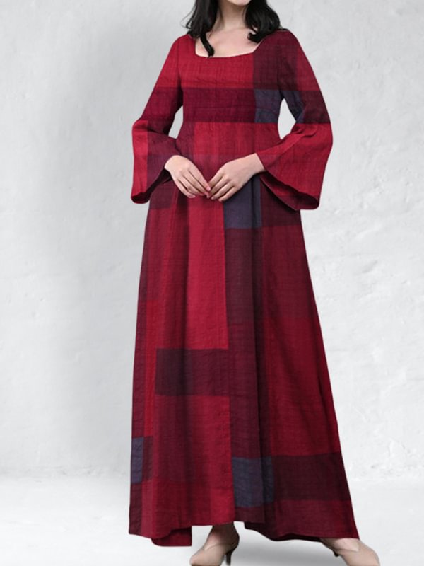 Loose Fit Plaid Printed Maxi Dress