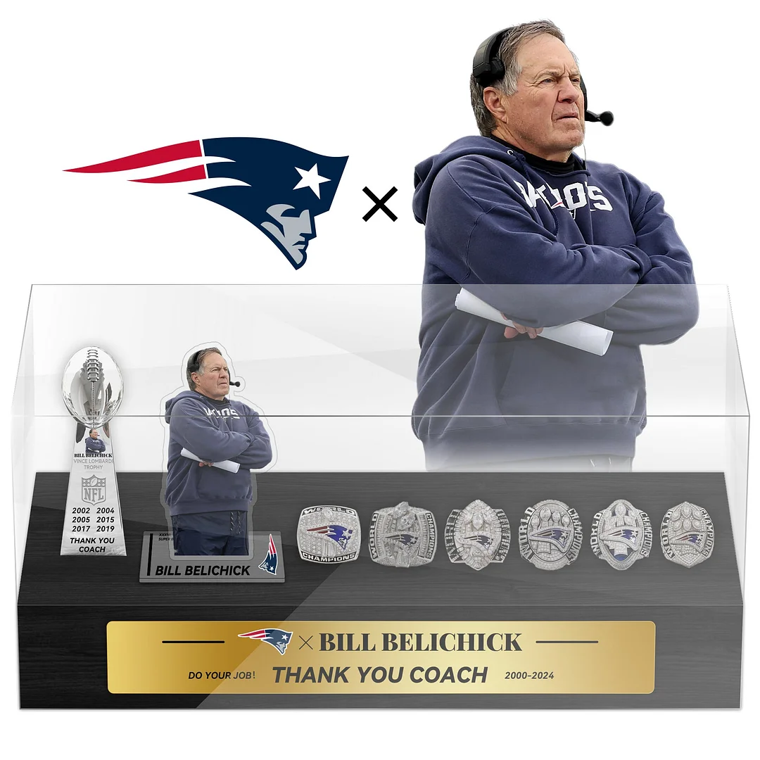 Bill Belichick New England Patriots Championship Trophy Ring Display Case