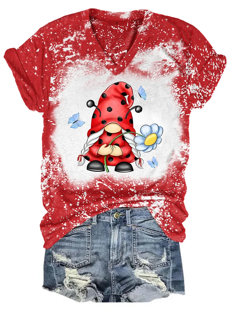 Ladybug Gnome Bleaching V Neck T-shirt