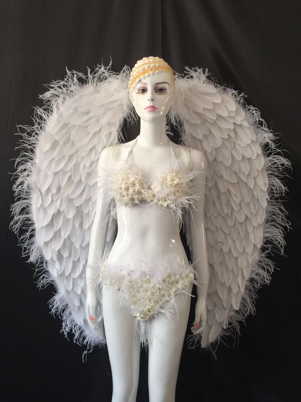 VCSHOES Feather headdress samba costume carnival halloween party bar performance hat makeup dance wings parade White circular