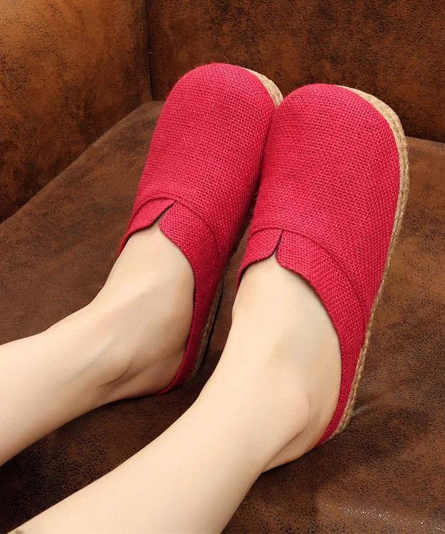 Boutique Flat Shoes For Women Red Cotton Linen Fabric Slippers Shoes