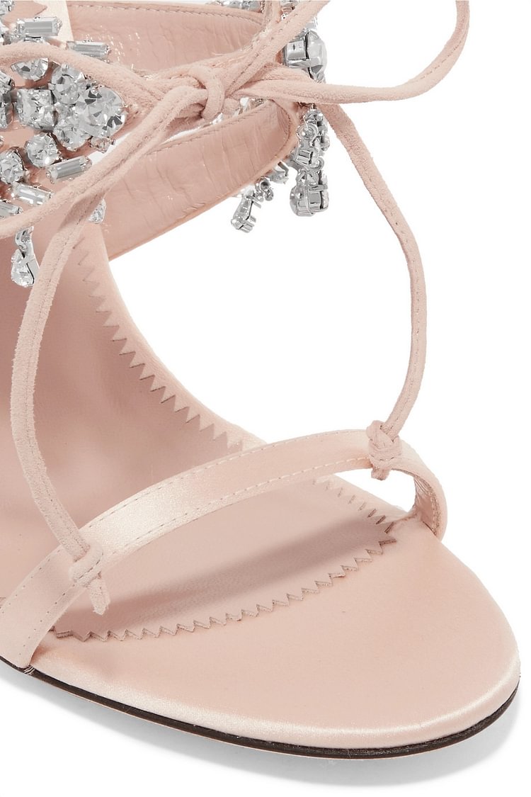 Pink Rhinestone Mule Stiletto Heels Sandals Evening Shoes |FSJ Shoes